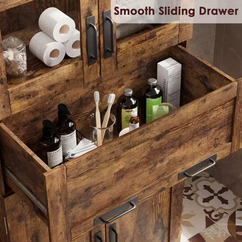 67 Tall Kitchen Pantry Cabinet, Wood Cupboard Storage Cabinet with Glass Doors, Bathroom Storage Cabinet,Display Cabinet for Living Room Kitchen