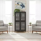 Homy Casa Metal Storage Cabinet with 4 Glass Doors, Tall Display Organizer with Adjustable Shelves, Black