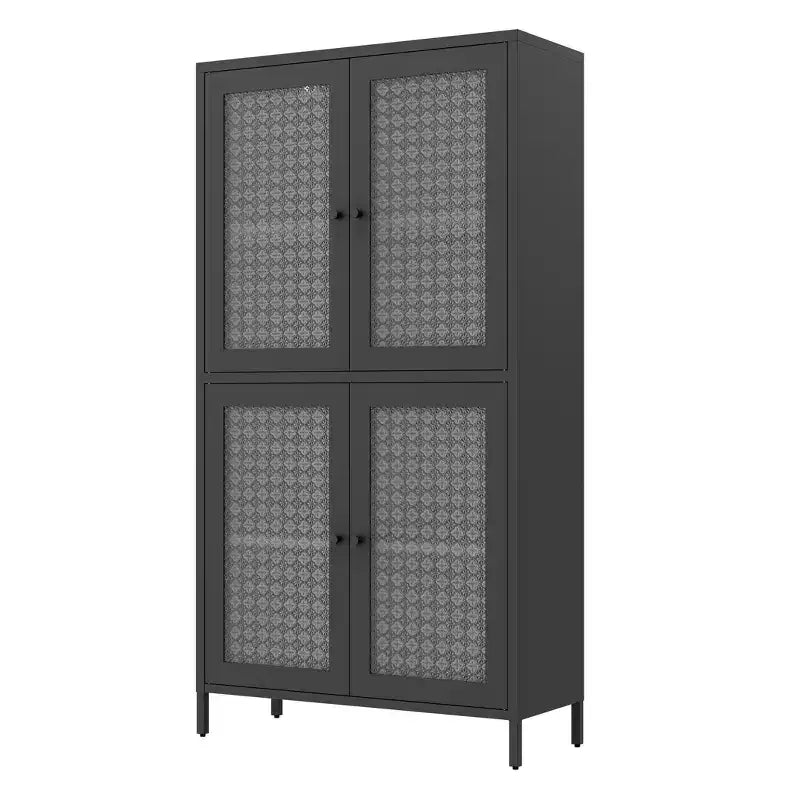 Homy Casa Metal Storage Cabinet with 4 Glass Doors, Tall Display Organizer with Adjustable Shelves, Black