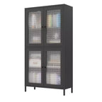 Homy Casa Metal Storage Cabinet with 4 Glass Doors, Tall Display Organizer with Adjustable Shelves, Black