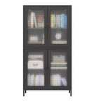 Homy Casa Metal Storage Cabinet with 4 Glass Doors, Tall Display Organizer with Adjustable Shelves, Black