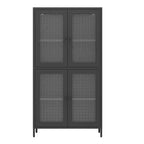 Homy Casa Metal Storage Cabinet with 4 Glass Doors, Tall Display Organizer with Adjustable Shelves, Black