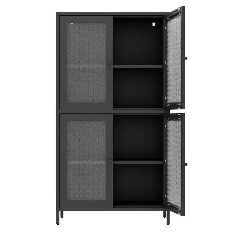 Homy Casa Metal Storage Cabinet with 4 Glass Doors, Tall Display Organizer with Adjustable Shelves, Black
