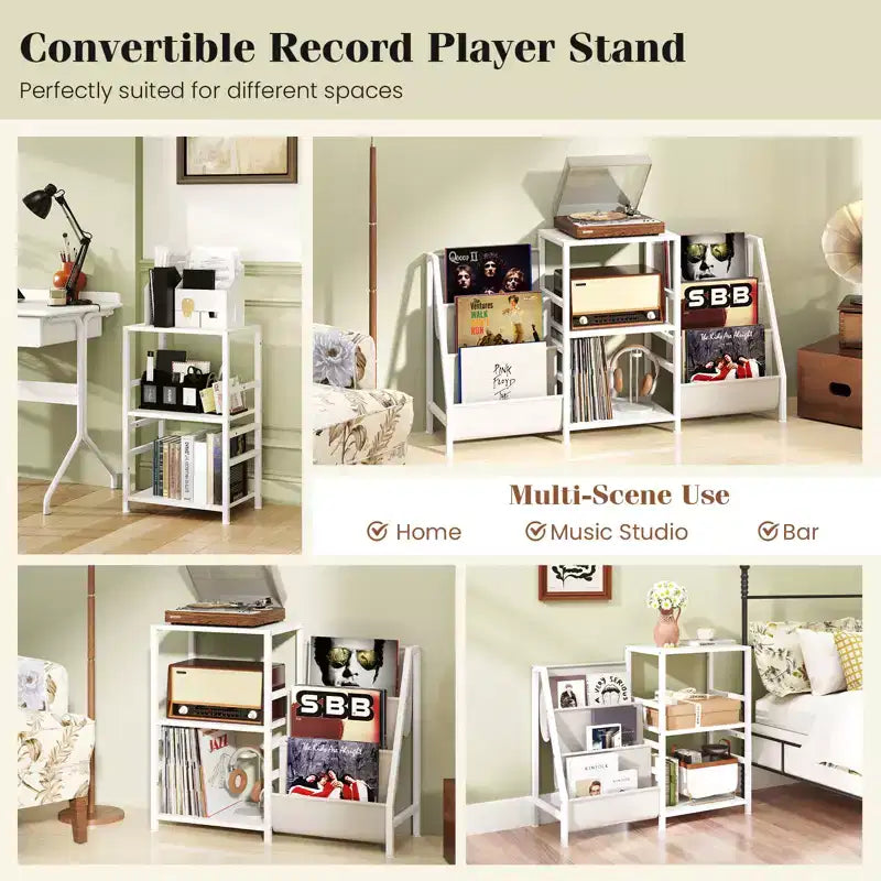 Meuble pour tourne-disque Costway avec rangement pour vinyles, présentoir pour platine avec 3 étagères