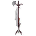 Costway Wood Standing Hat Coat Rack Jacket Bag Hanger Tree 12 Hooks Reddish Brown w/ Umbrella Stand