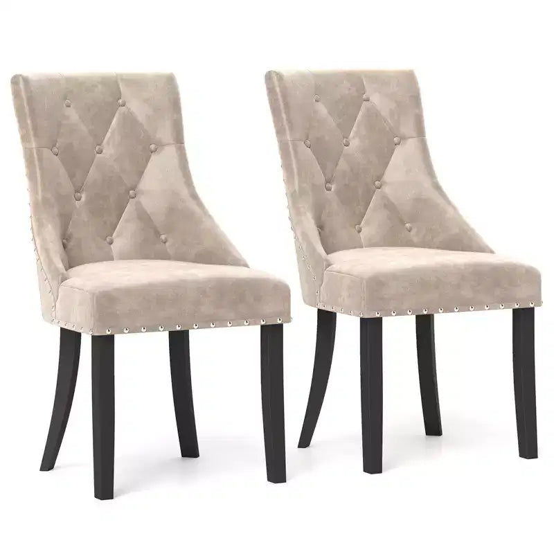 Costway Upholstered Dining Chairs Set of 4 Tufted Wingback Chairs w/ Solid Wood Legs