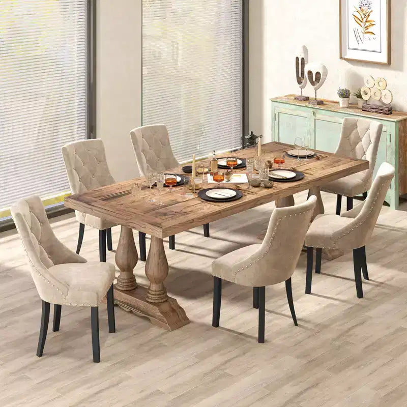 Costway Upholstered Dining Chairs Set of 4 Tufted Wingback Chairs w/ Solid Wood Legs
