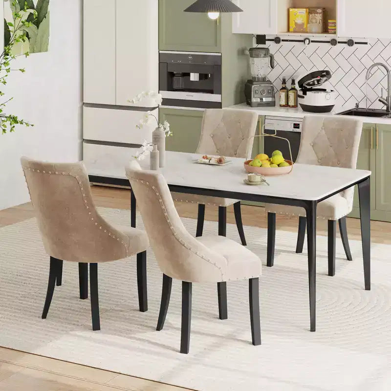 Costway Upholstered Dining Chairs Set of 4 Tufted Wingback Chairs w/ Solid Wood Legs
