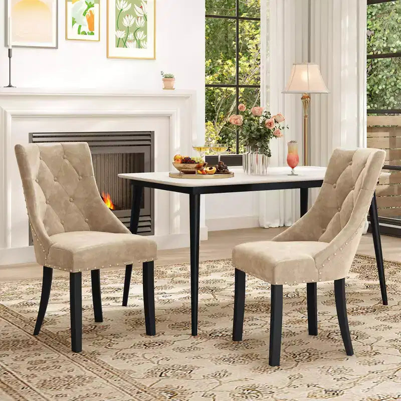 Costway Upholstered Dining Chairs Set of 4 Tufted Wingback Chairs w/ Solid Wood Legs