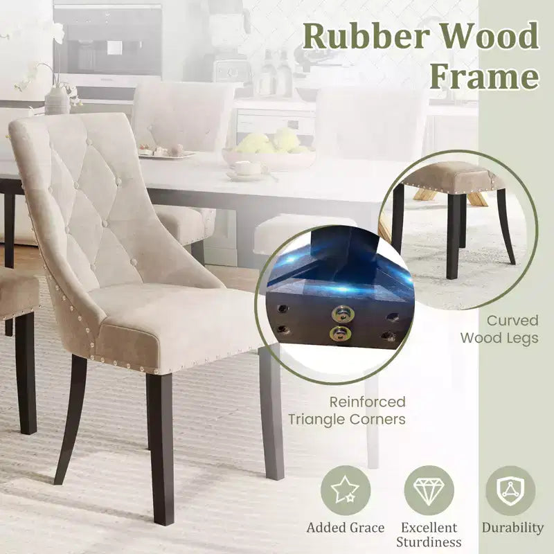 Costway Upholstered Dining Chairs Set of 4 Tufted Wingback Chairs w/ Solid Wood Legs