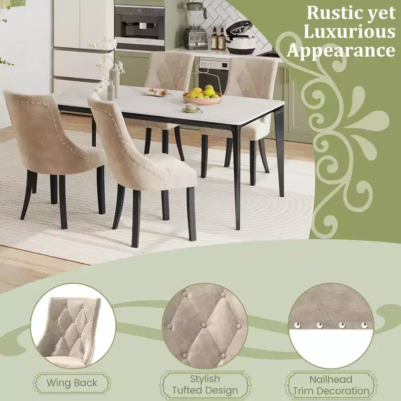 Costway Upholstered Dining Chairs Set of 4 Tufted Wingback Chairs w/ Solid Wood Legs