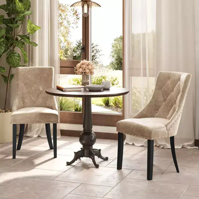 Costway Upholstered Dining Chairs Set of 4 Tufted Wingback Chairs w/ Solid Wood Legs