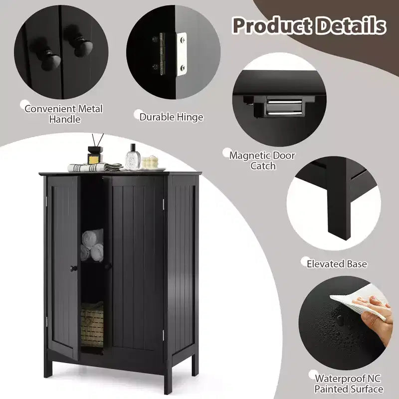 Meuble de rangement de salle de bain Costway, meuble de cuisine à double porte, armoire à chaussures, noir