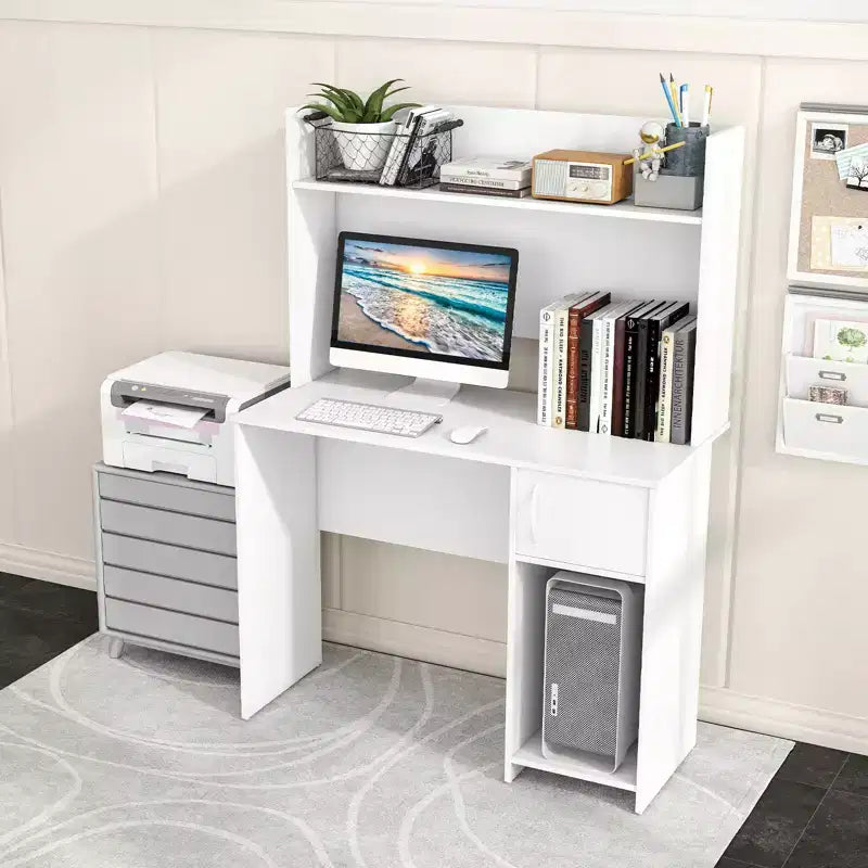 Costway Computer Desk Home Office Desk w/ Raised Display Shelf & 2 Open Shelves