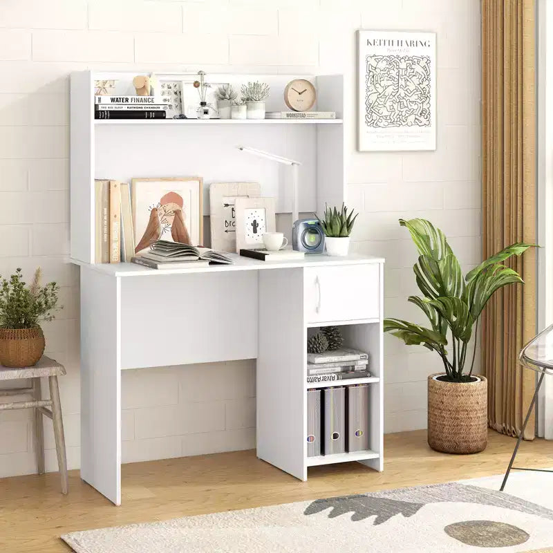 Costway Computer Desk Home Office Desk w/ Raised Display Shelf & 2 Open Shelves