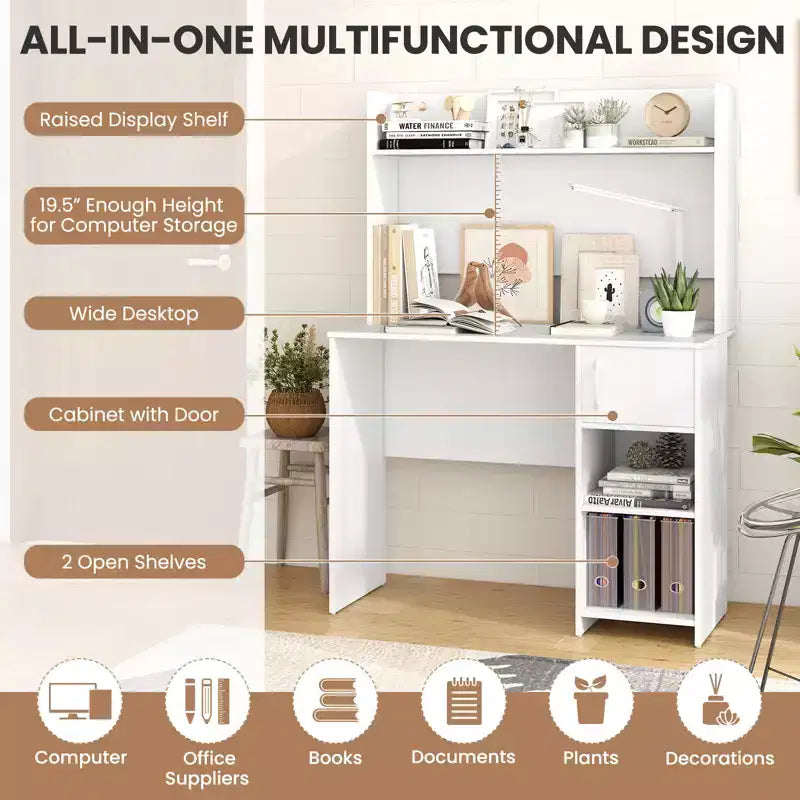 Costway Computer Desk Home Office Desk w/ Raised Display Shelf & 2 Open Shelves
