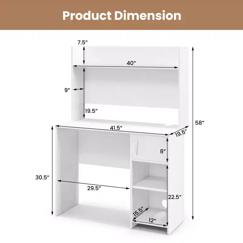 Costway Computer Desk Home Office Desk w/ Raised Display Shelf & 2 Open Shelves