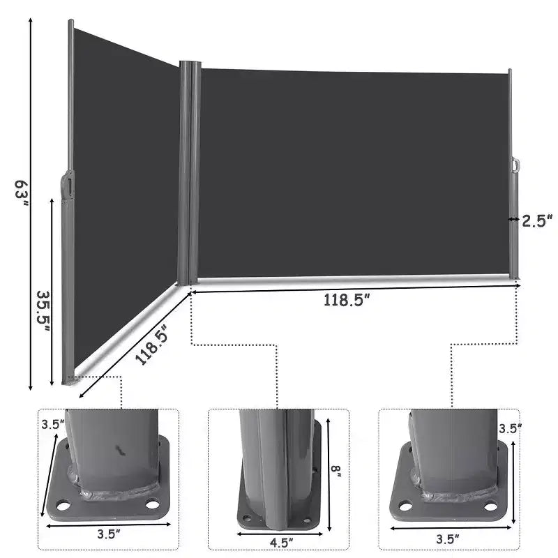 Costway 237x 63 H Patio Retractable Double Folding Side Awning Screen Divider