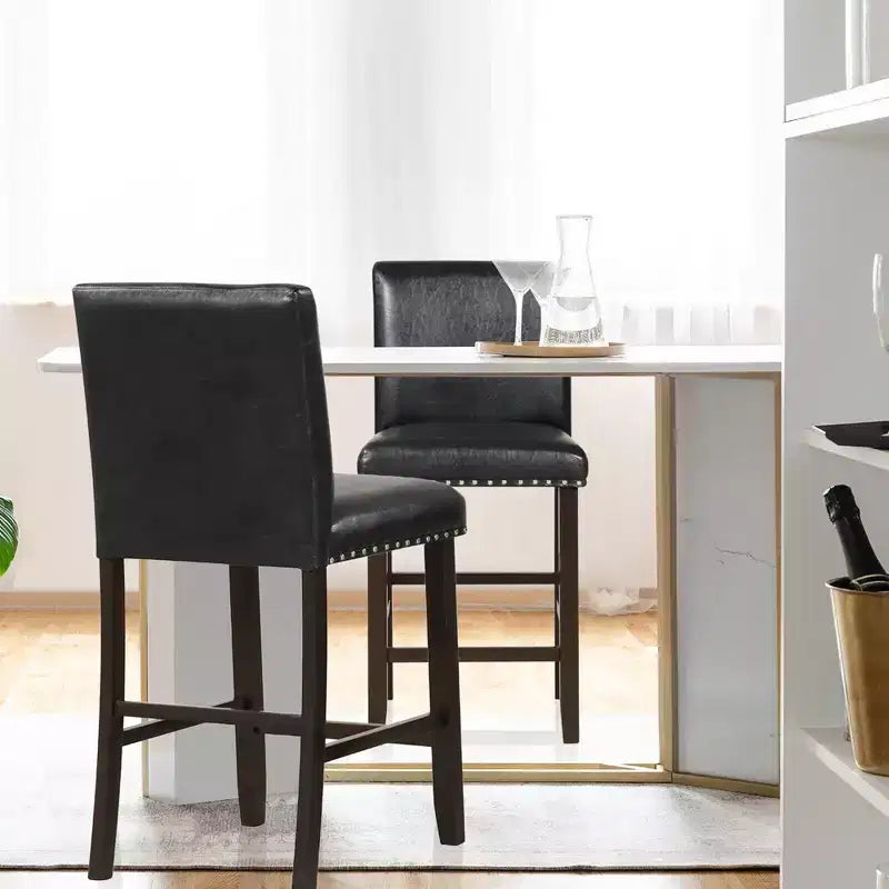 Costway Set of 4 Bar Stools PVC Leather Counter Height Chairs for Kitchen Island Black