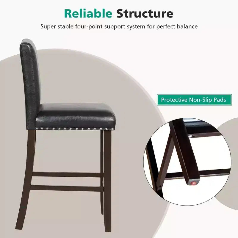Costway Set of 4 Bar Stools PVC Leather Counter Height Chairs for Kitchen Island Black