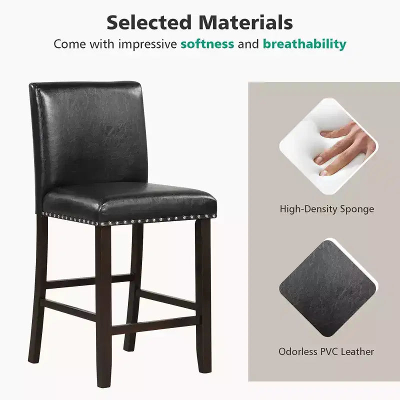 Costway Set of 4 Bar Stools PVC Leather Counter Height Chairs for Kitchen Island Black