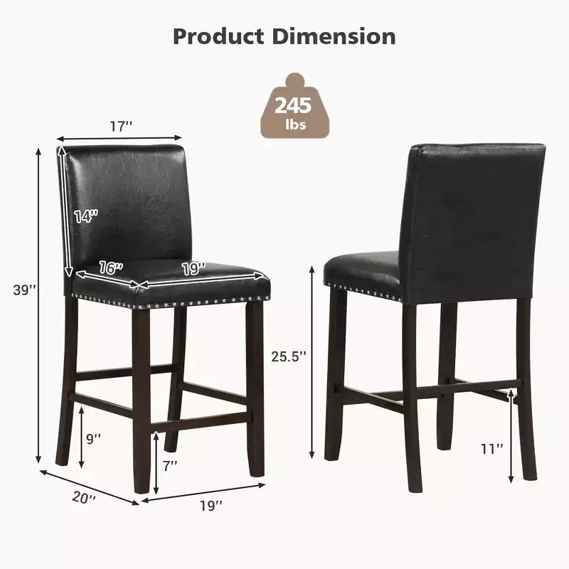 Costway Set of 4 Bar Stools PVC Leather Counter Height Chairs for Kitchen Island Black