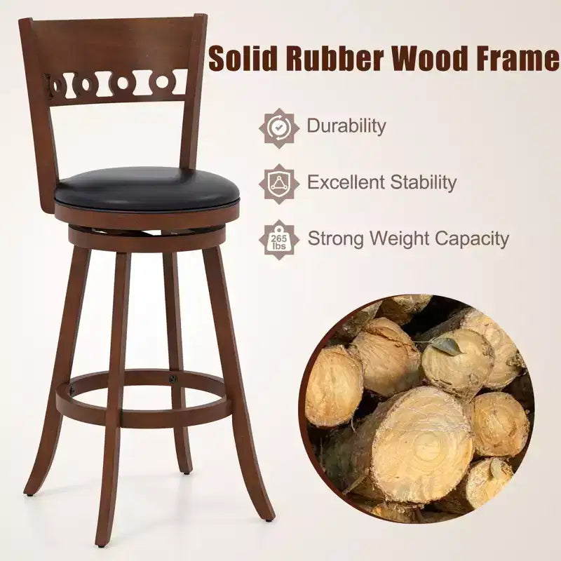 Lot de 2 tabourets de bar pivotants Costway 30,5 pouces avec cadre en bois d'hévéa