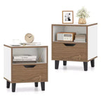 Costway 2PCS Nightstand Mid Century Modern Bedside Table w/ Drawer Open storage Shelf