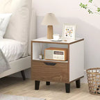 Costway 2PCS Nightstand Mid Century Modern Bedside Table w/ Drawer Open storage Shelf