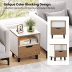 Costway 2PCS Nightstand Mid Century Modern Bedside Table w/ Drawer Open storage Shelf