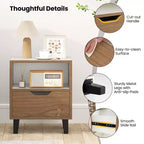 Costway 2PCS Nightstand Mid Century Modern Bedside Table w/ Drawer Open storage Shelf