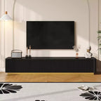 Fluted TV Stand for 85 inch TV with Gold Base, Modern Media Console with 4 Drawers, Entertainment Center with Curved Profile Design