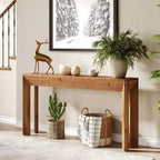 Console en bois massif Lantine 63 pour salon, table d'entrée de style rustique avec pieds évasés intégrés pour couloir