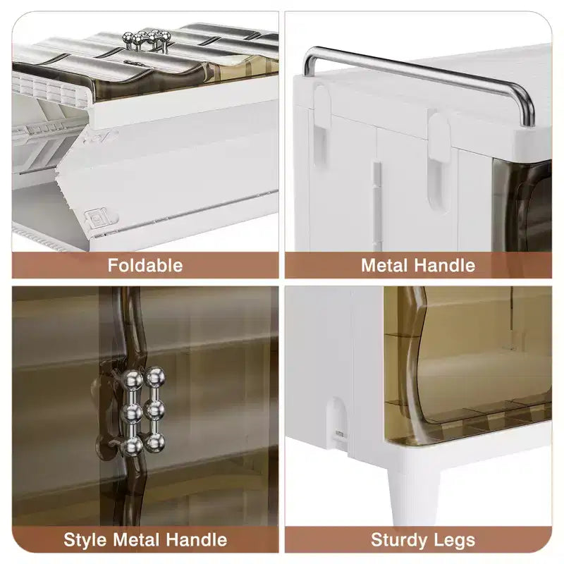 VECELO Meuble de rangement étroit et haut à 2/3 niveaux, organisateur de rangement fin pour salle de bain avec doubles portes transparentes pour petits espaces, marron thé