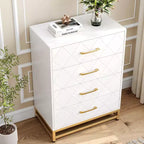 Commode moderne à 4 tiroirs en bois pour chambre à coucher - Grande commode de rangement avec poignées métalliques élégantes, meuble de chambre élégant