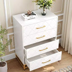 Commode moderne à 4 tiroirs en bois pour chambre à coucher - Grande commode de rangement avec poignées métalliques élégantes, meuble de chambre élégant