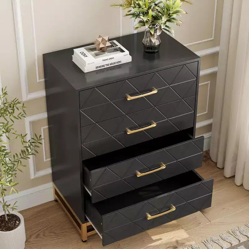 Commode moderne à 4 tiroirs en bois pour chambre à coucher - Grande commode de rangement avec poignées métalliques élégantes, meuble de chambre élégant