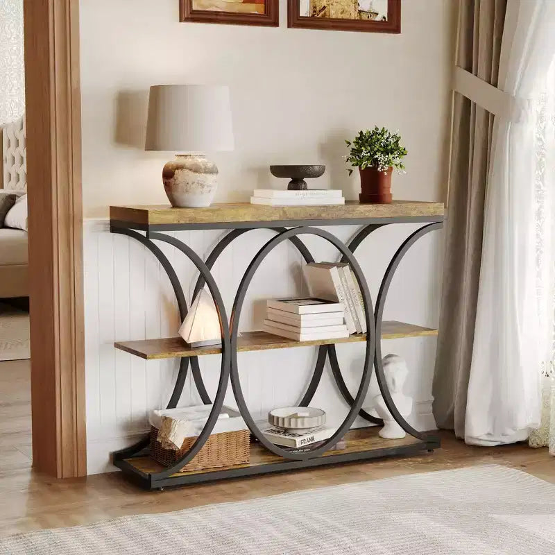 39 Industrial Entryway Table, 3 Tier Narrow Long Sofa Table, Behind Couch Console Table with Metal Frame for Living Room Hallway Foyer