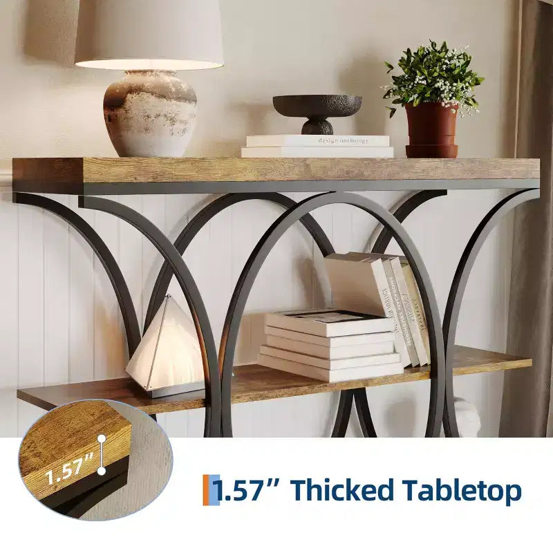 39 Industrial Entryway Table, 3 Tier Narrow Long Sofa Table, Behind Couch Console Table with Metal Frame for Living Room Hallway Foyer