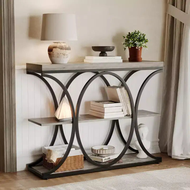 39 Industrial Entryway Table, 3 Tier Narrow Long Sofa Table, Behind Couch Console Table with Metal Frame for Living Room Hallway Foyer