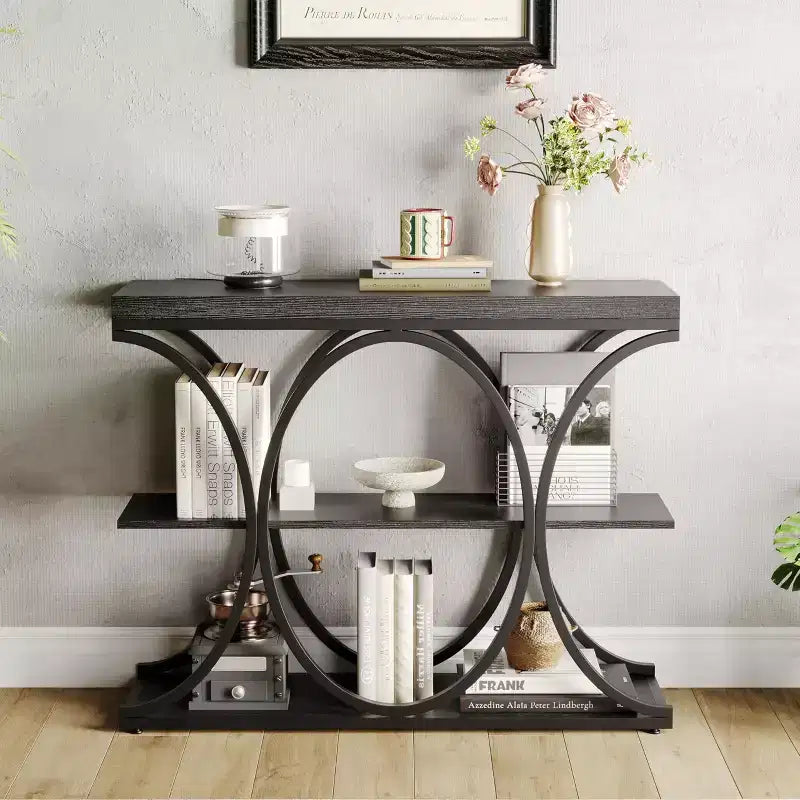 39 Industrial Entryway Table, 3 Tier Narrow Long Sofa Table, Behind Couch Console Table with Metal Frame for Living Room Hallway Foyer