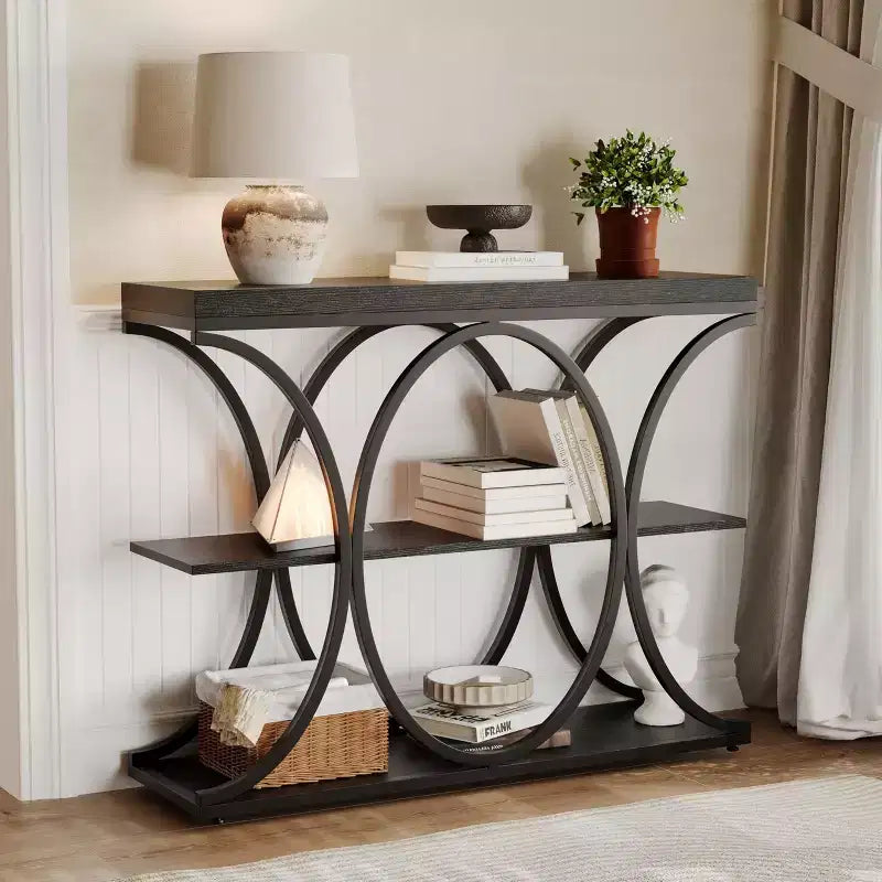 39 Industrial Entryway Table, 3 Tier Narrow Long Sofa Table, Behind Couch Console Table with Metal Frame for Living Room Hallway Foyer