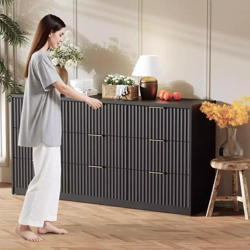 Fluted Dresser for Bedroom, 9 Drawer Dresser, Modern Chest of Drawers, Wooden Dressers Closet Storage Organizer for Living Room Entryway