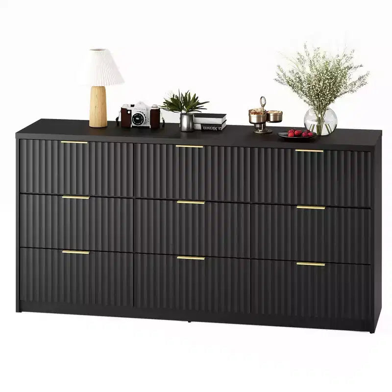 Fluted Dresser for Bedroom, 9 Drawer Dresser, Modern Chest of Drawers, Wooden Dressers Closet Storage Organizer for Living Room Entryway