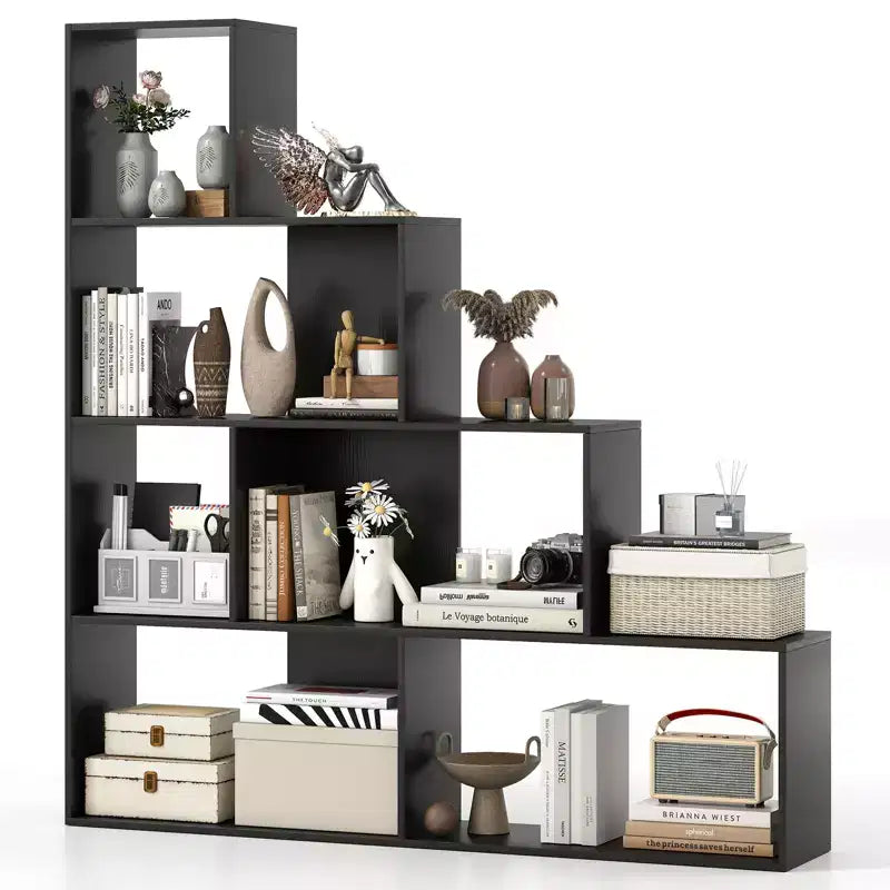 Costway Lot de 2 bibliothèques à 4 niveaux avec 6 cubes de rangement, étagère escalier géométrique moderne de 64 pouces de haut