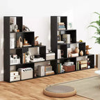 Costway Lot de 2 bibliothèques à 4 niveaux avec 6 cubes de rangement, étagère escalier géométrique moderne de 64 pouces de haut
