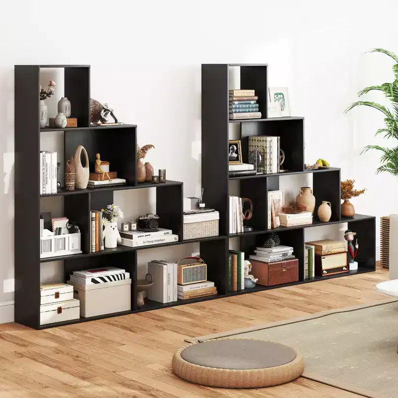 Costway Lot de 2 bibliothèques à 4 niveaux avec 6 cubes de rangement, étagère escalier géométrique moderne de 64 pouces de haut