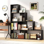 Costway Lot de 2 bibliothèques à 4 niveaux avec 6 cubes de rangement, étagère escalier géométrique moderne de 64 pouces de haut