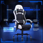 RSPGAME Chaises de jeu ergonomiques basiques pour adultes, chaises de bureau en cuir PU avec support lombaire, coussin à ressorts ensachés et repose-pieds rétractable