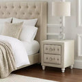 Royal Hampton Nightstand, 2 Drawers, Classic Crystal Tufted Beige Upholstery